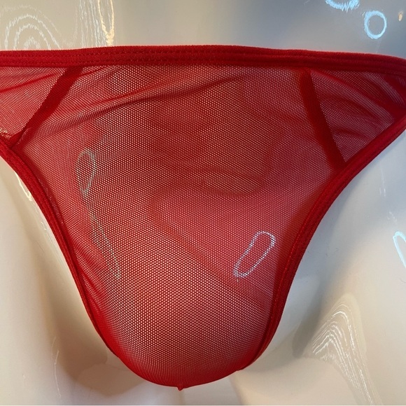 Mens Thong G-String Underwear Mesh Sheer See Through Red Medium NWT - Picture 10 of 12